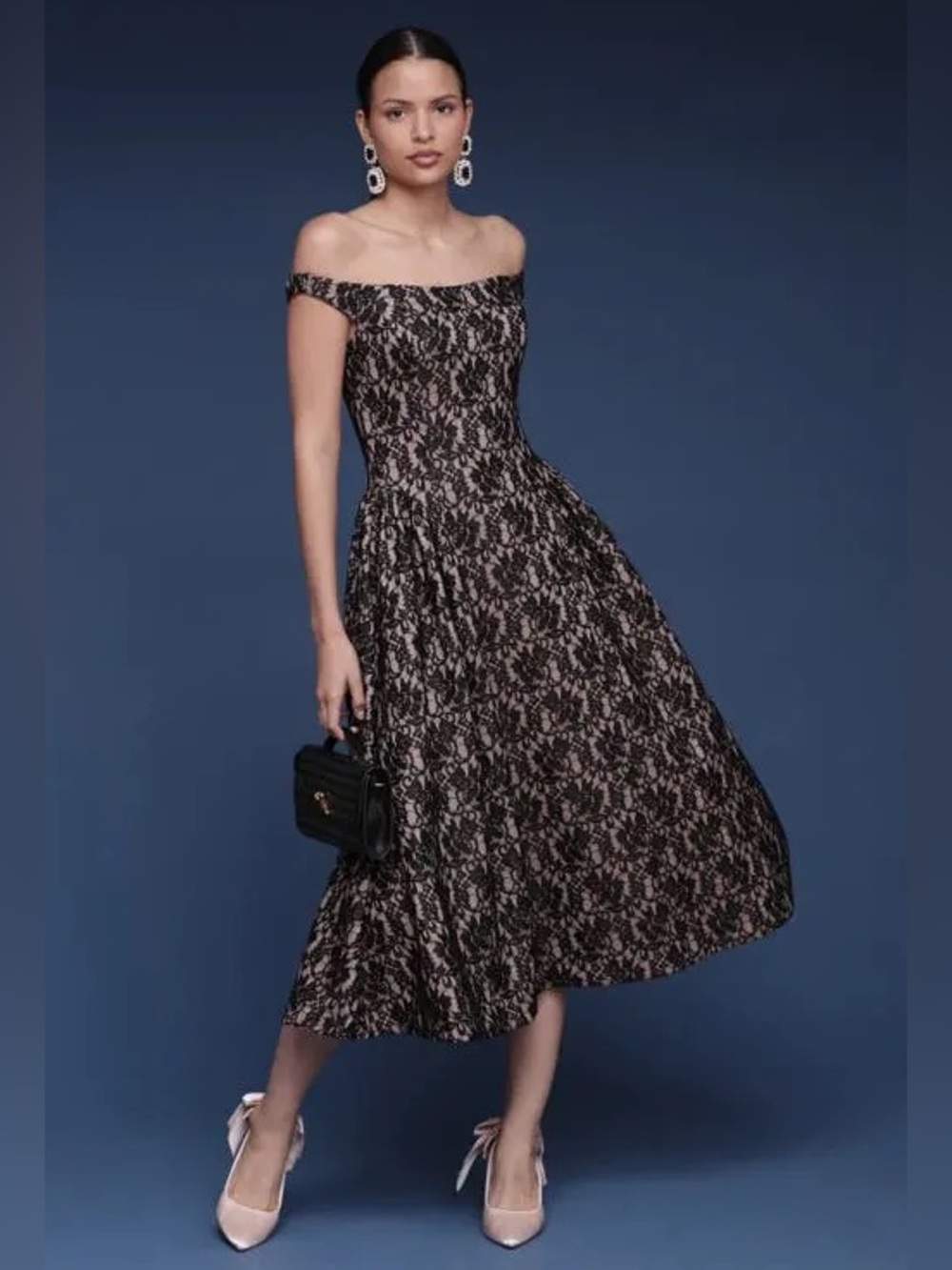 Avec Les Filles Lace Off the Shoulder Midi Dress Sz 6